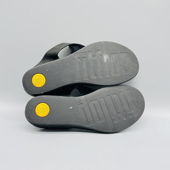 FitFlop Shoes Womens 10 Black Leather Thong Sandals Slip On Comfort Summer main image 7